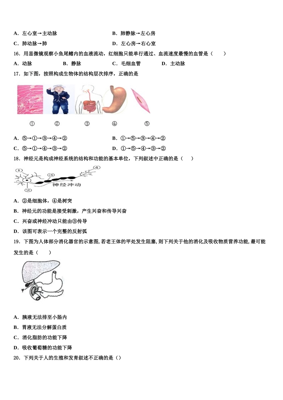 黑龙江省大庆市第五十六中学2025年生物七下期末检测模拟试题含解析_第3页