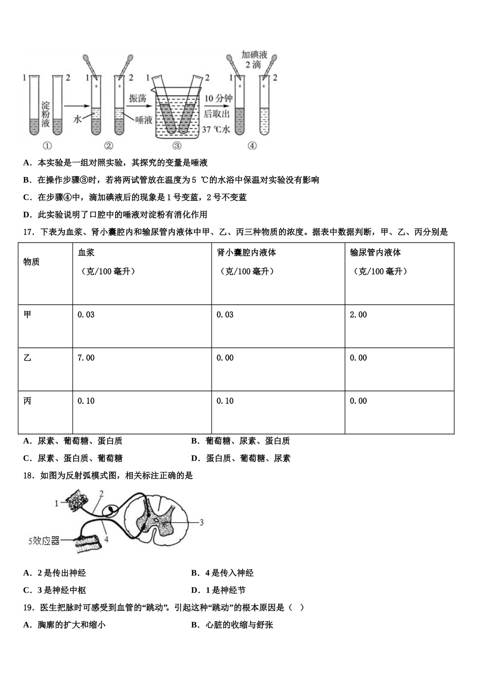黑龙江省五常市山林一中学2024-2025学年生物七下期末联考试题含解析_第3页