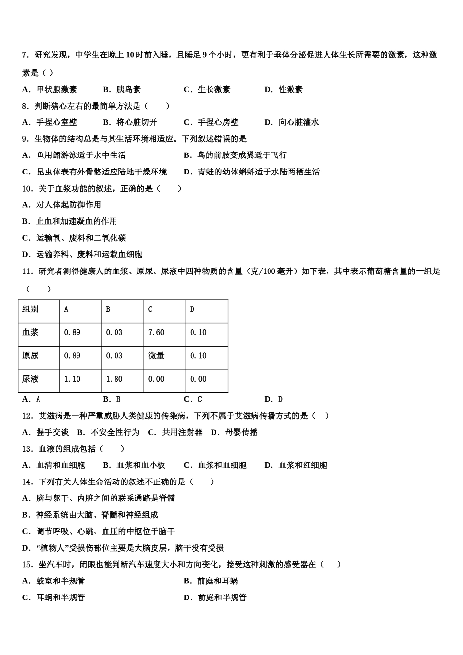 2025届黑龙江省哈尔滨市双城区生物七年级第二学期期末监测试题含解析_第2页