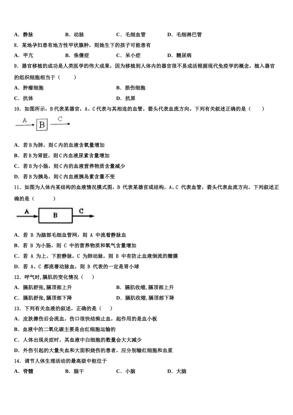 2025年陕西省西安市爱知初级中学七下生物期末达标检测模拟试题含解析_第2页