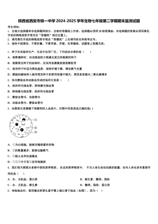 陕西省西安市铁一中学2024-2025学年生物七年级第二学期期末监测试题含解析