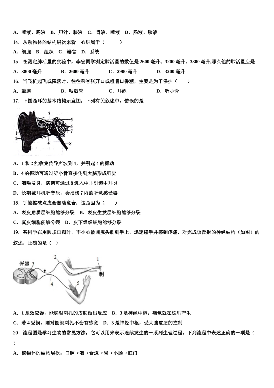 2025届陕西省商洛市七下生物期末监测试题含解析_第3页