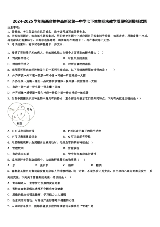 2024-2025学年陕西省榆林高新区第一中学七下生物期末教学质量检测模拟试题含解析