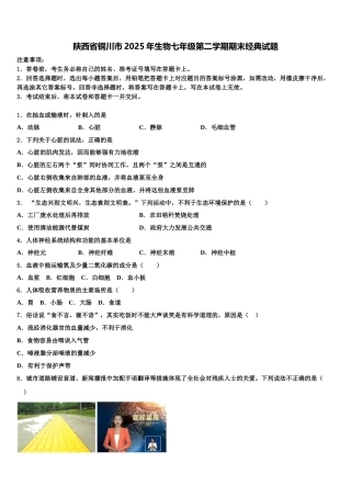 陕西省铜川市2025年生物七年级第二学期期末经典试题含解析