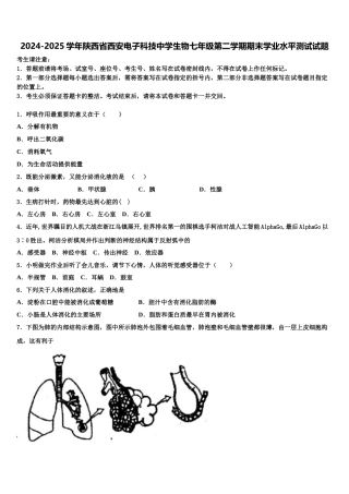 2024-2025学年陕西省西安电子科技中学生物七年级第二学期期末学业水平测试试题含解析