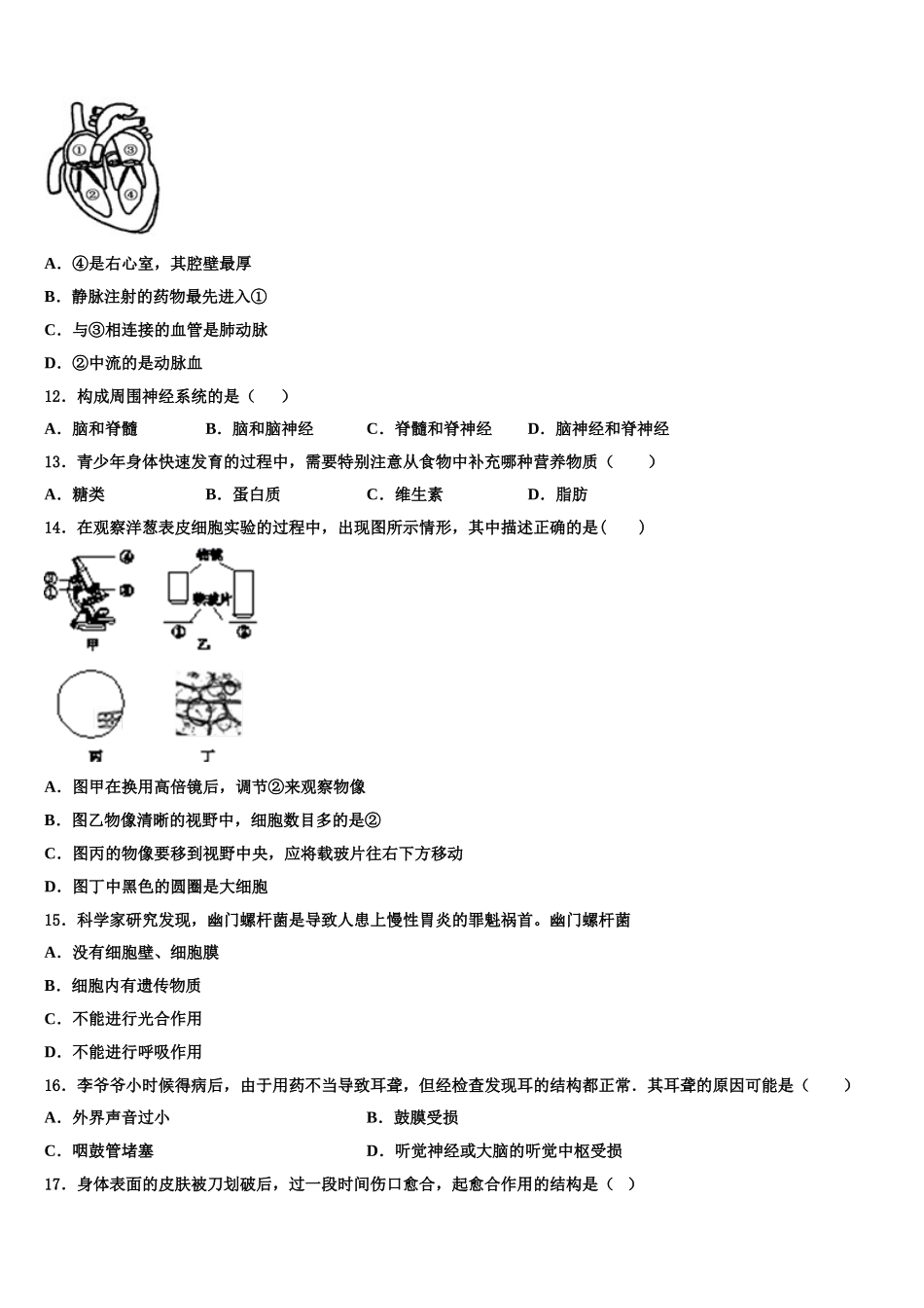 2024-2025学年陕西省西安市长安中学生物七年级第二学期期末预测试题含解析_第3页