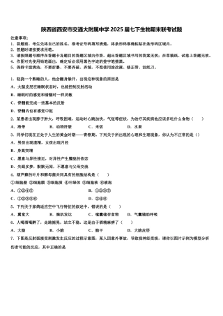 陕西省西安市交通大附属中学2025届七下生物期末联考试题含解析