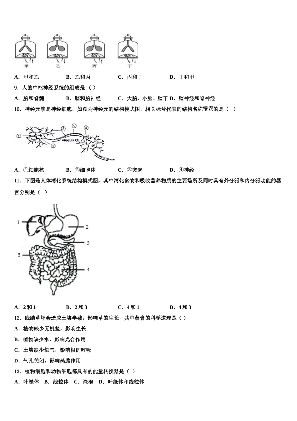 2025届陕西省咸阳市武功县七下生物期末学业质量监测模拟试题含解析_第2页
