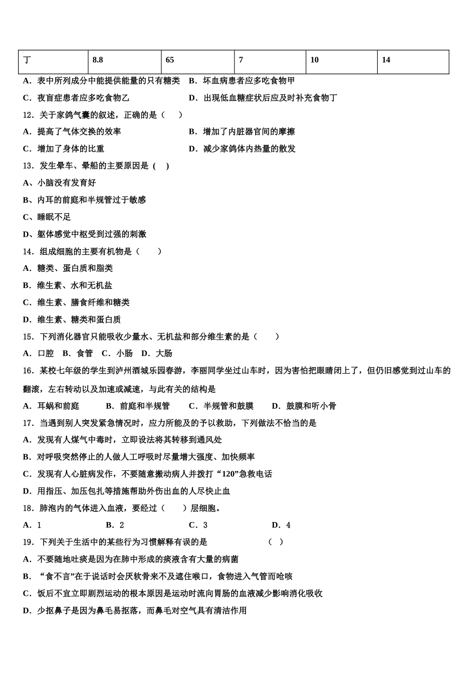 2024-2025学年陕西师大附中七下生物期末考试试题含解析_第3页