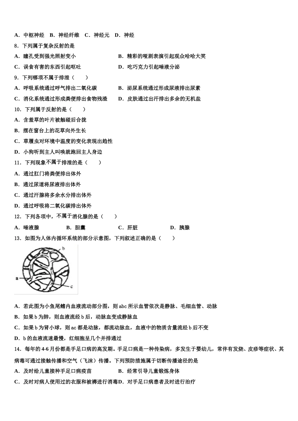 2024-2025学年陕西省安康市汉滨七年级生物第二学期期末监测试题含解析_第2页