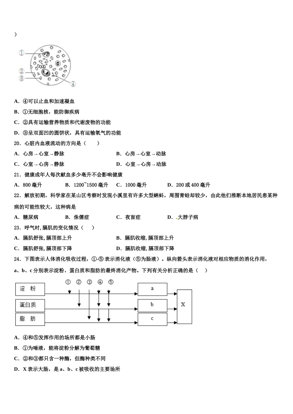 陕西省西安市交大附中2025年生物七年级第二学期期末复习检测模拟试题含解析_第3页