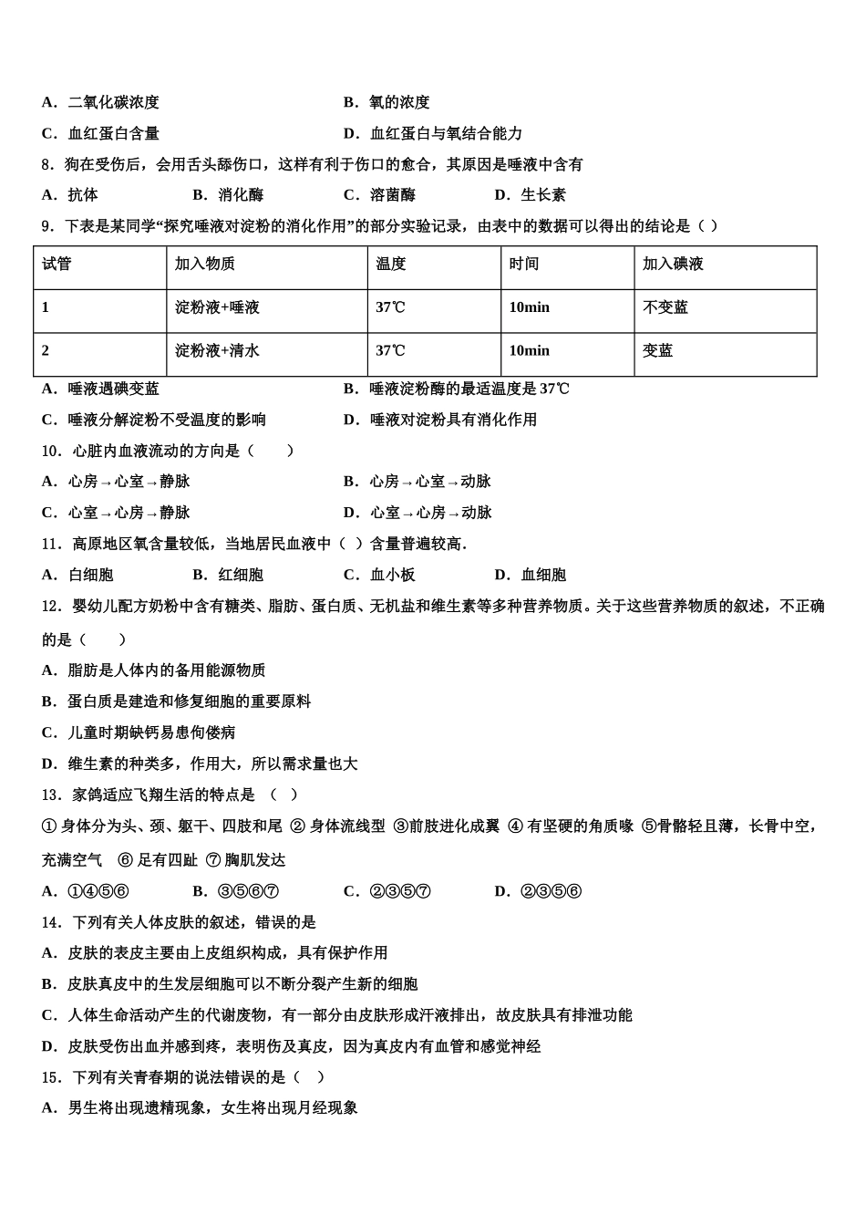 陕西省西安工业大附属中学2025届七年级生物第二学期期末调研试题含解析_第2页