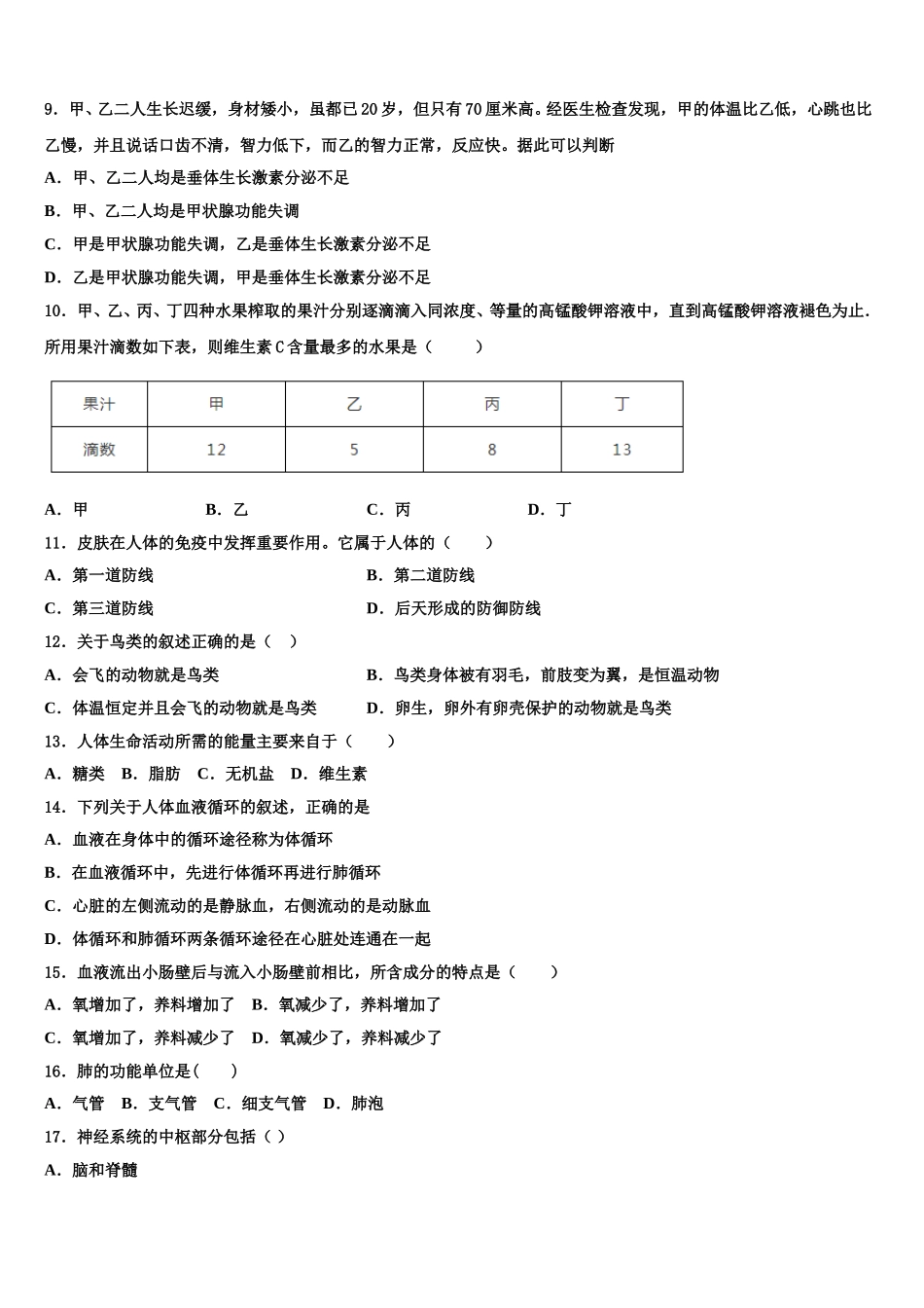 陕西省西安航天中学2025年七年级生物第二学期期末经典试题含解析_第2页