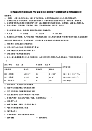 陕西省兴平市初级中学2025届生物七年级第二学期期末质量跟踪监视试题含解析