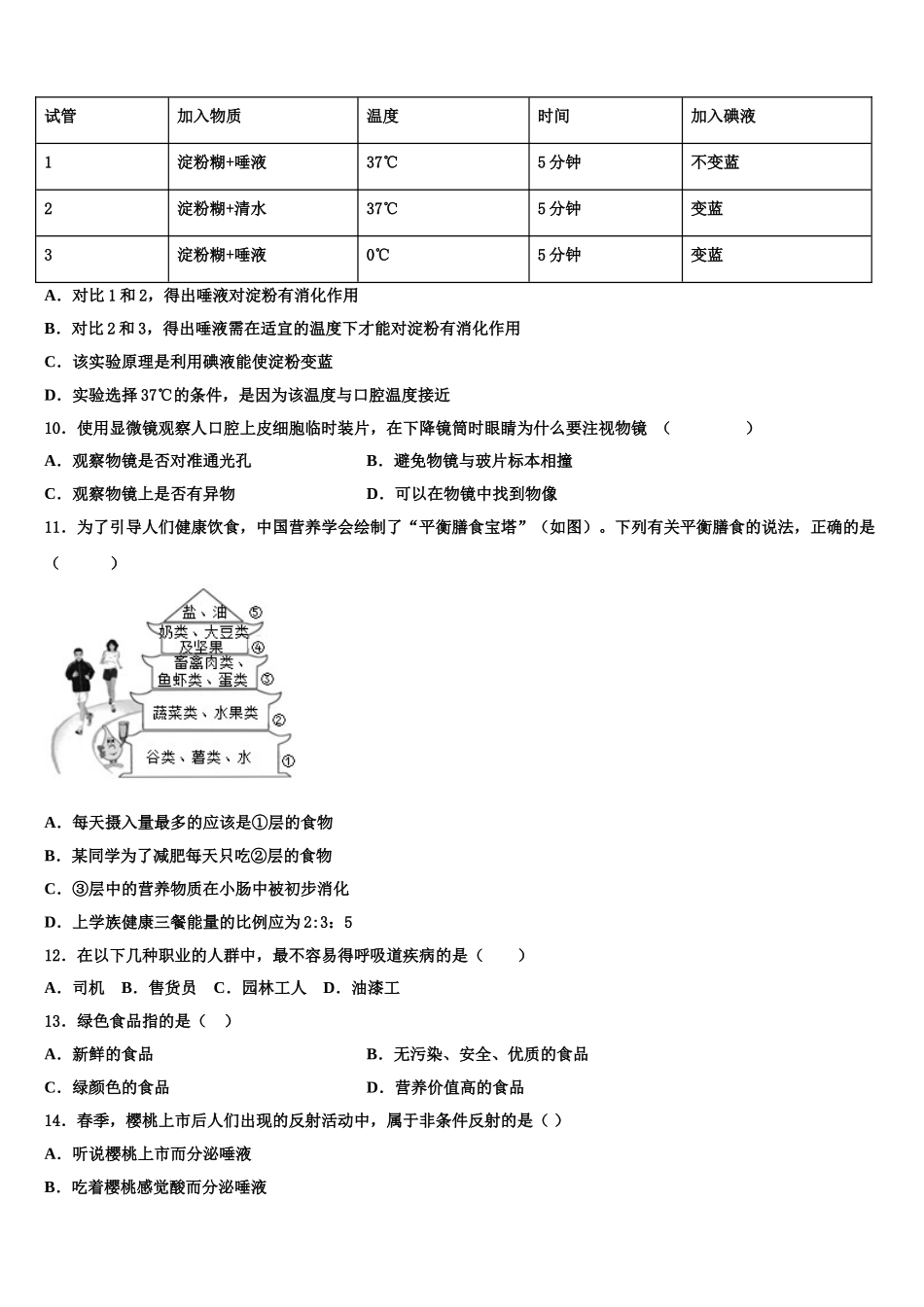 2025届陕西省先电子科技中学生物七年级第二学期期末综合测试模拟试题含解析_第2页