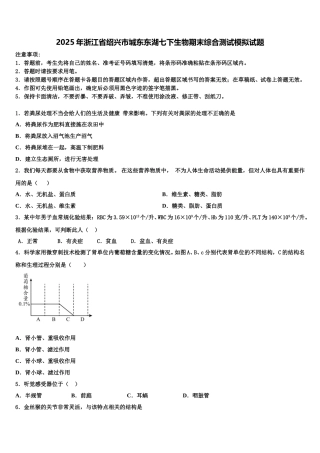 2025年浙江省绍兴市城东东湖七下生物期末综合测试模拟试题含解析