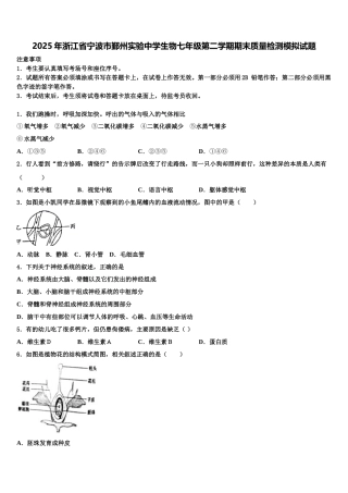 2025年浙江省宁波市鄞州实验中学生物七年级第二学期期末质量检测模拟试题含解析