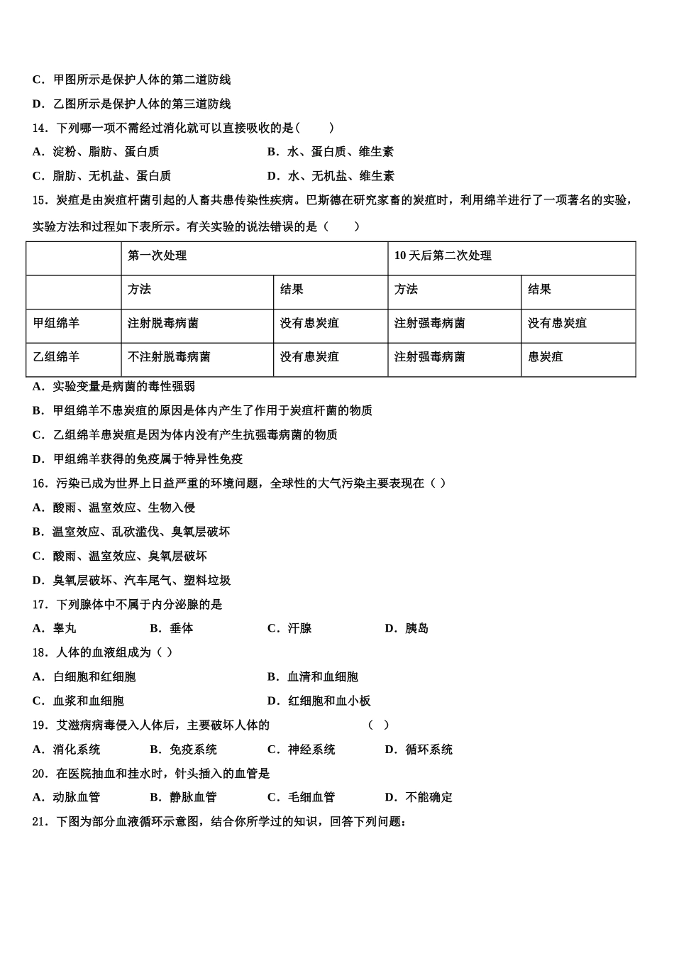 2025届浙江省金华市婺城区第四中学生物七下期末达标测试试题含解析_第3页