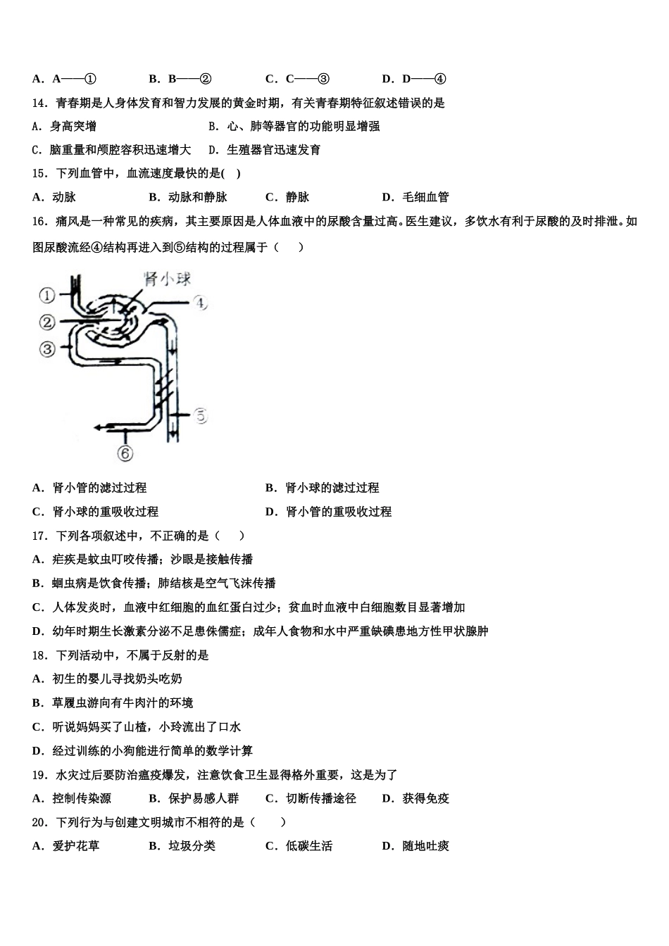 浙江省嘉兴市嘉善县2025年七年级生物第二学期期末达标测试试题含解析_第3页