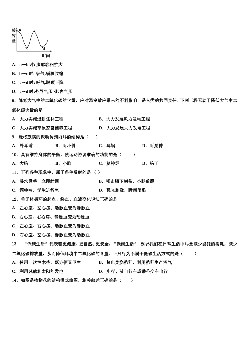 2025届浙江省嘉兴市十学校七年级生物第二学期期末检测试题含解析_第2页