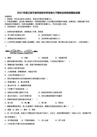 2025年浙江省宁波市效实中学生物七下期末达标检测模拟试题含解析