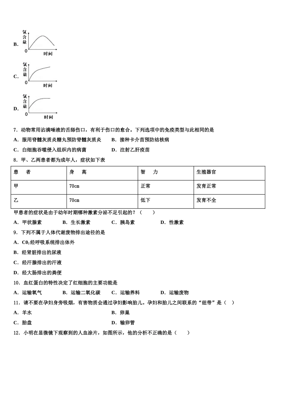 浙江省温州市温州实验中学2025届生物七年级第二学期期末质量检测试题含解析_第2页