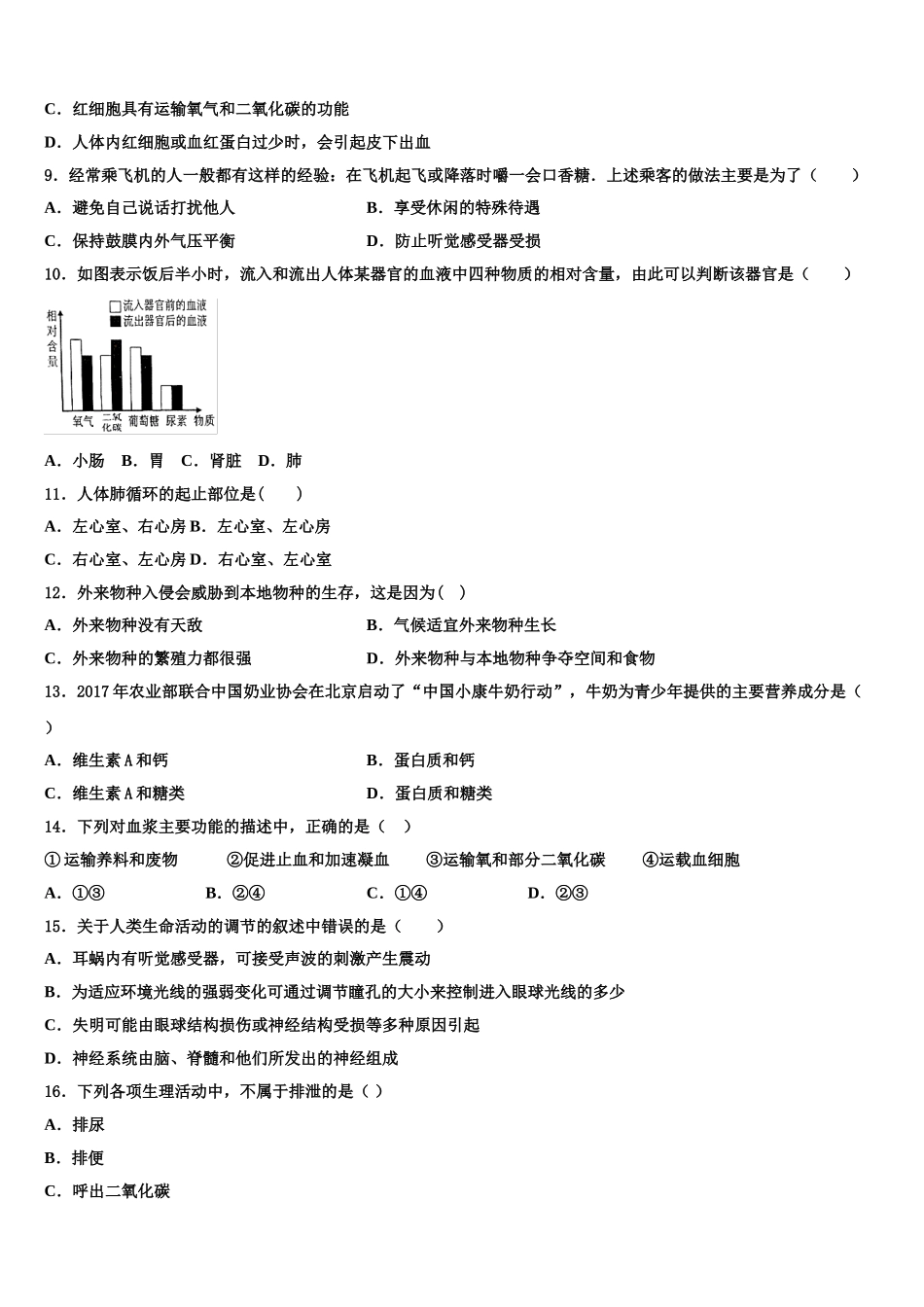 2025年舟山市重点中学七下生物期末综合测试试题含解析_第2页