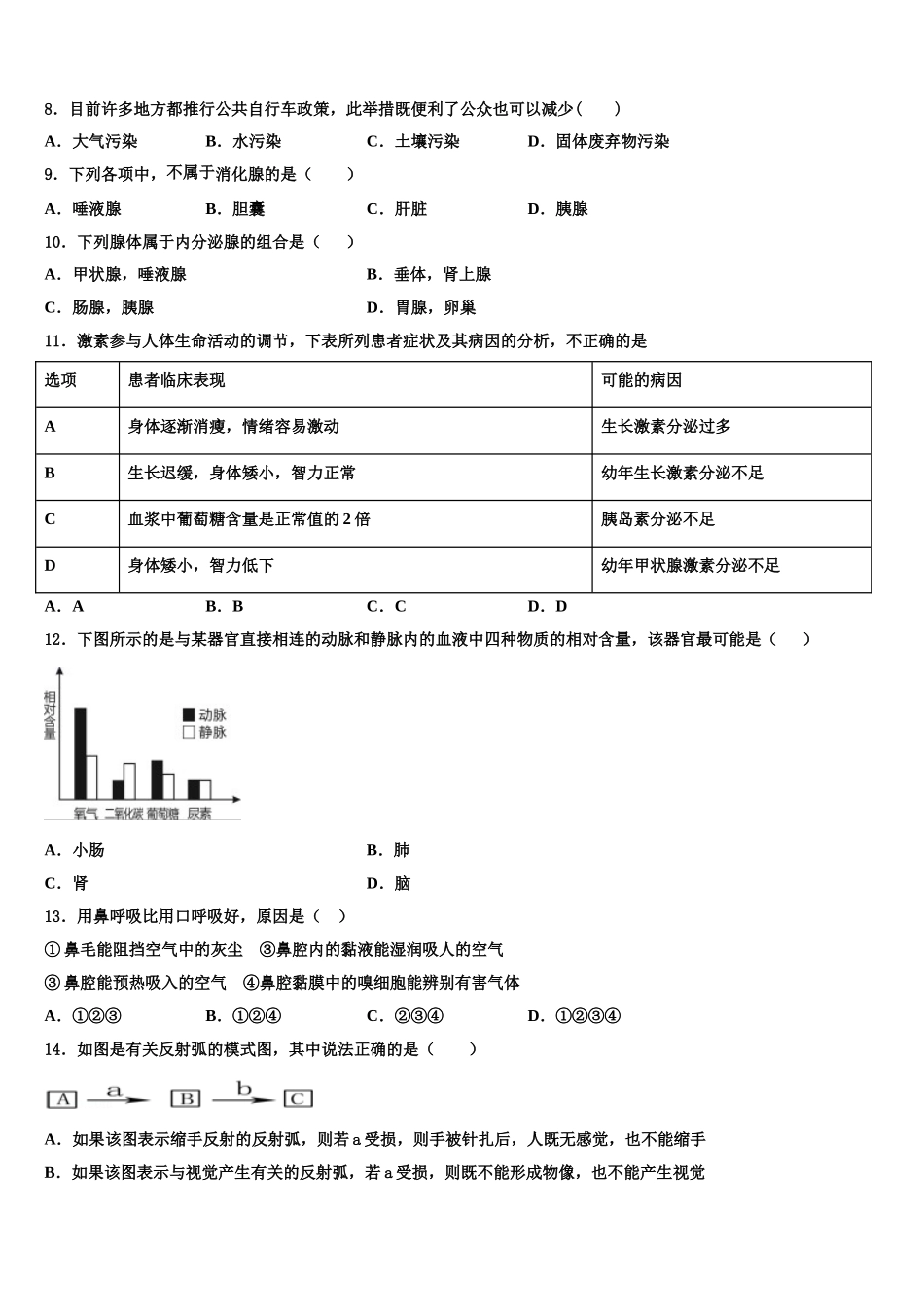浙江省富阳市2025届生物七下期末学业水平测试试题含解析_第2页