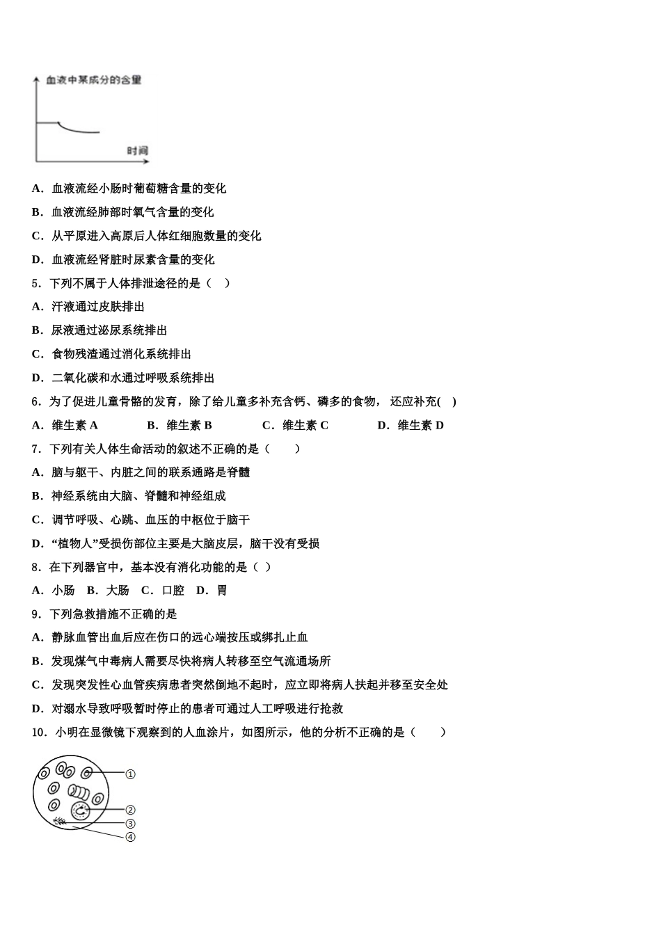 浙江省杭州市杭六中学2025届七下生物期末学业水平测试模拟试题含解析_第2页