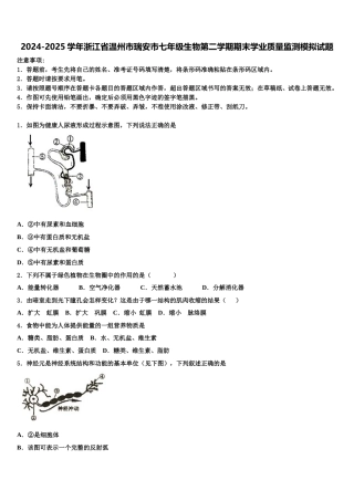 2024-2025学年浙江省温州市瑞安市七年级生物第二学期期末学业质量监测模拟试题含解析