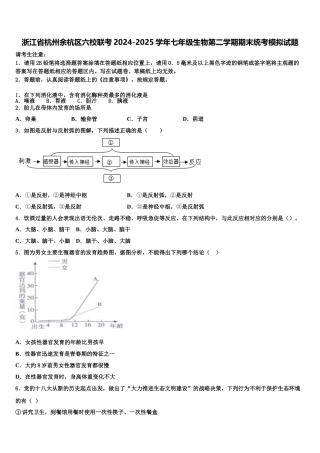 浙江省杭州余杭区六校联考2024-2025学年七年级生物第二学期期末统考模拟试题含解析