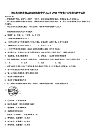 浙江省杭州市萧山区朝晖初级中学2024-2025学年七下生物期末联考试题含解析