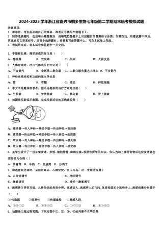 2024-2025学年浙江省嘉兴市桐乡生物七年级第二学期期末统考模拟试题含解析