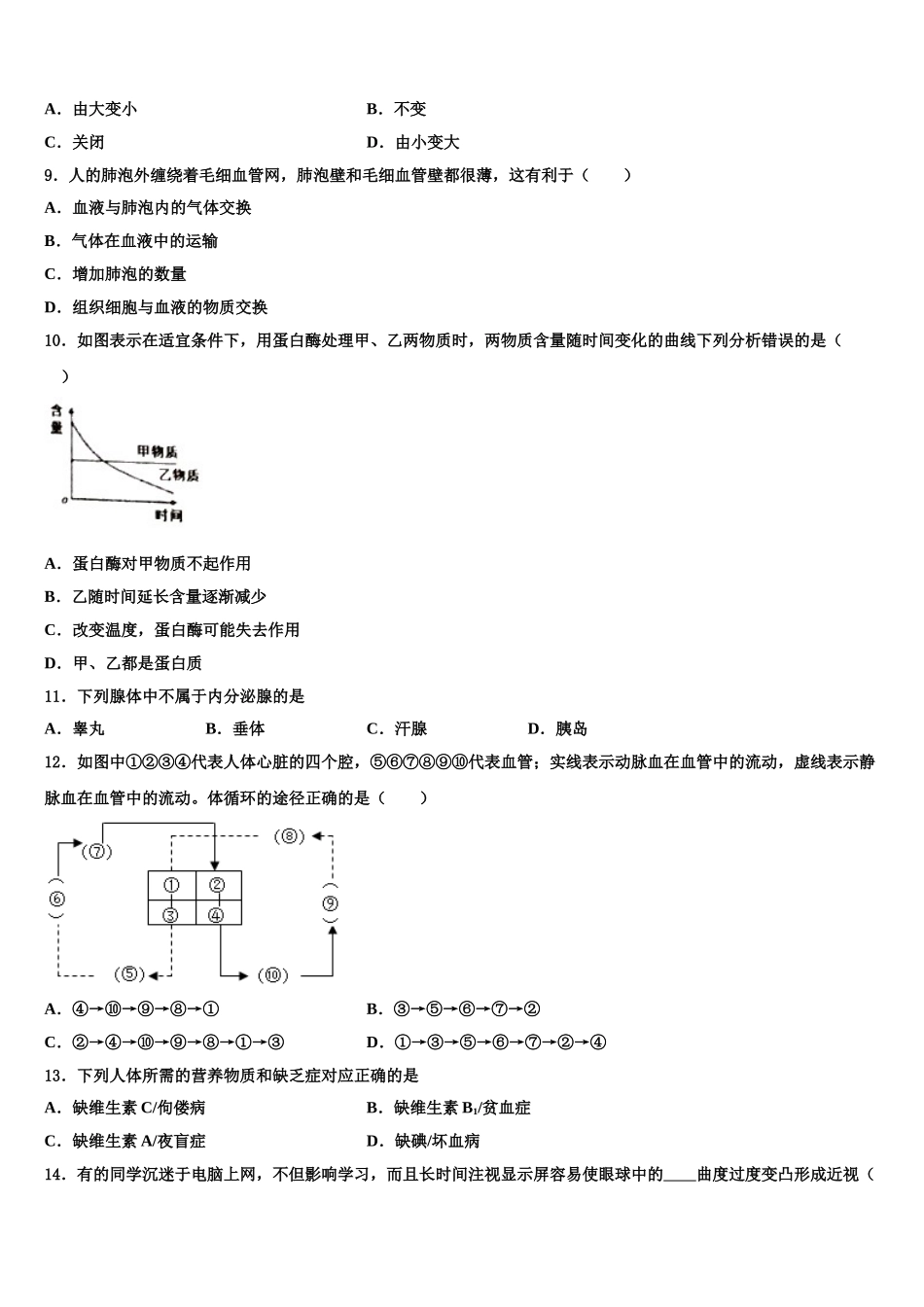 浙江省杭州西湖区四校联考2025年七年级生物第二学期期末监测模拟试题含解析_第2页