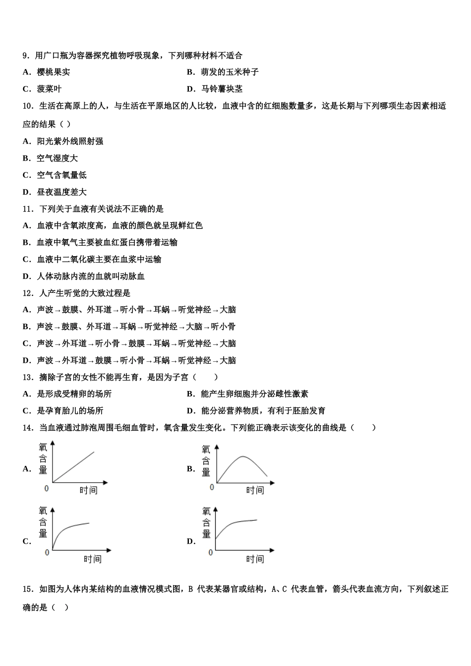 2024-2025学年浙江省杭州市名校七下生物期末达标检测模拟试题含解析_第2页