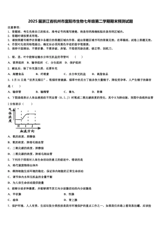 2025届浙江省杭州市富阳市生物七年级第二学期期末预测试题含解析