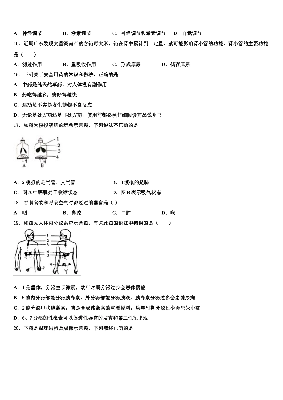 浙江省杭州市十三中学教育集团2024-2025学年生物七年级第二学期期末检测模拟试题含解析_第3页