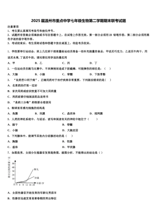 2025届温州市重点中学七年级生物第二学期期末联考试题含解析