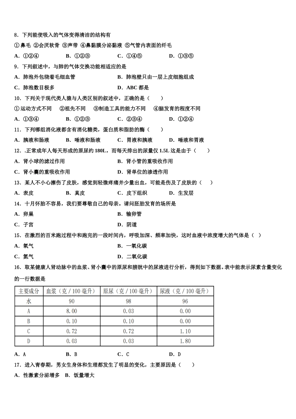 2025年浙江杭州上城区七校联考七下生物期末监测试题含解析_第2页