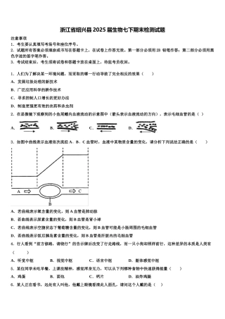 浙江省绍兴县2025届生物七下期末检测试题含解析
