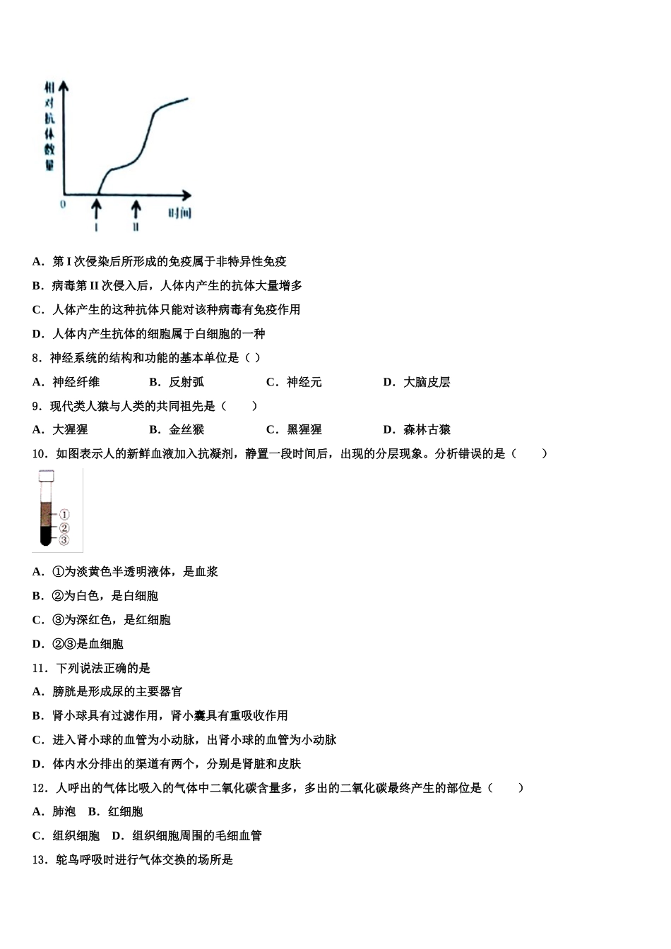 2025年浙江省杭州市杭州市萧山区高桥初级中学生物七下期末检测模拟试题含解析_第2页