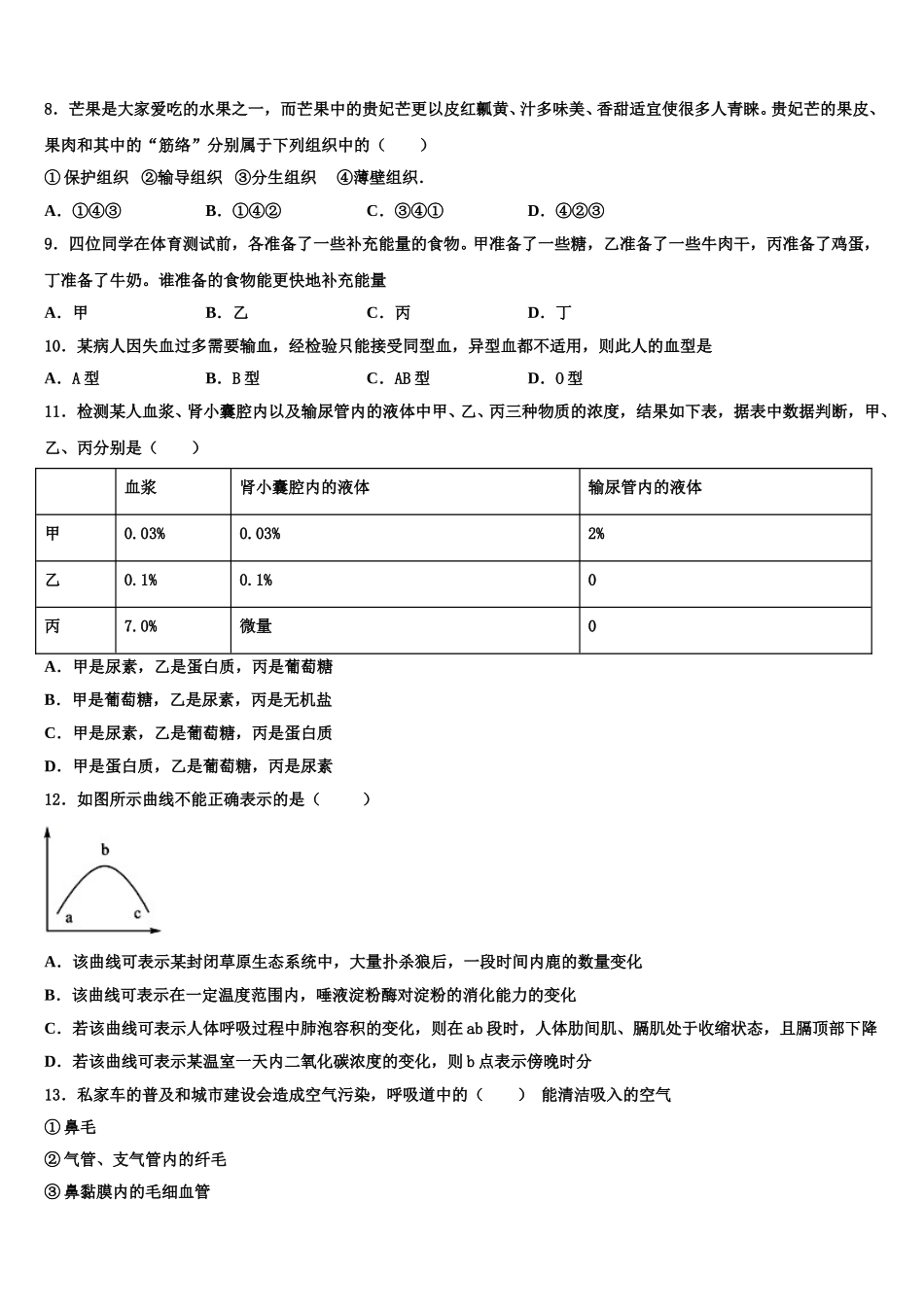 2025年浙江省杭州市萧山区万向中学生物七年级第二学期期末监测试题含解析_第2页