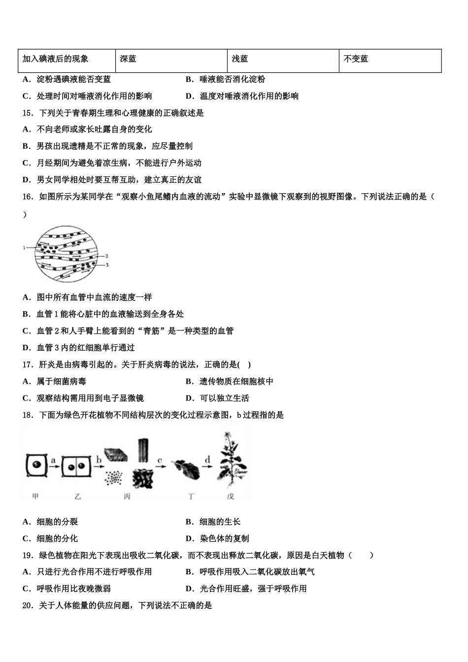 浙江省杭州市杭州市萧山区高桥初级中学2025届七下生物期末复习检测试题含解析_第3页