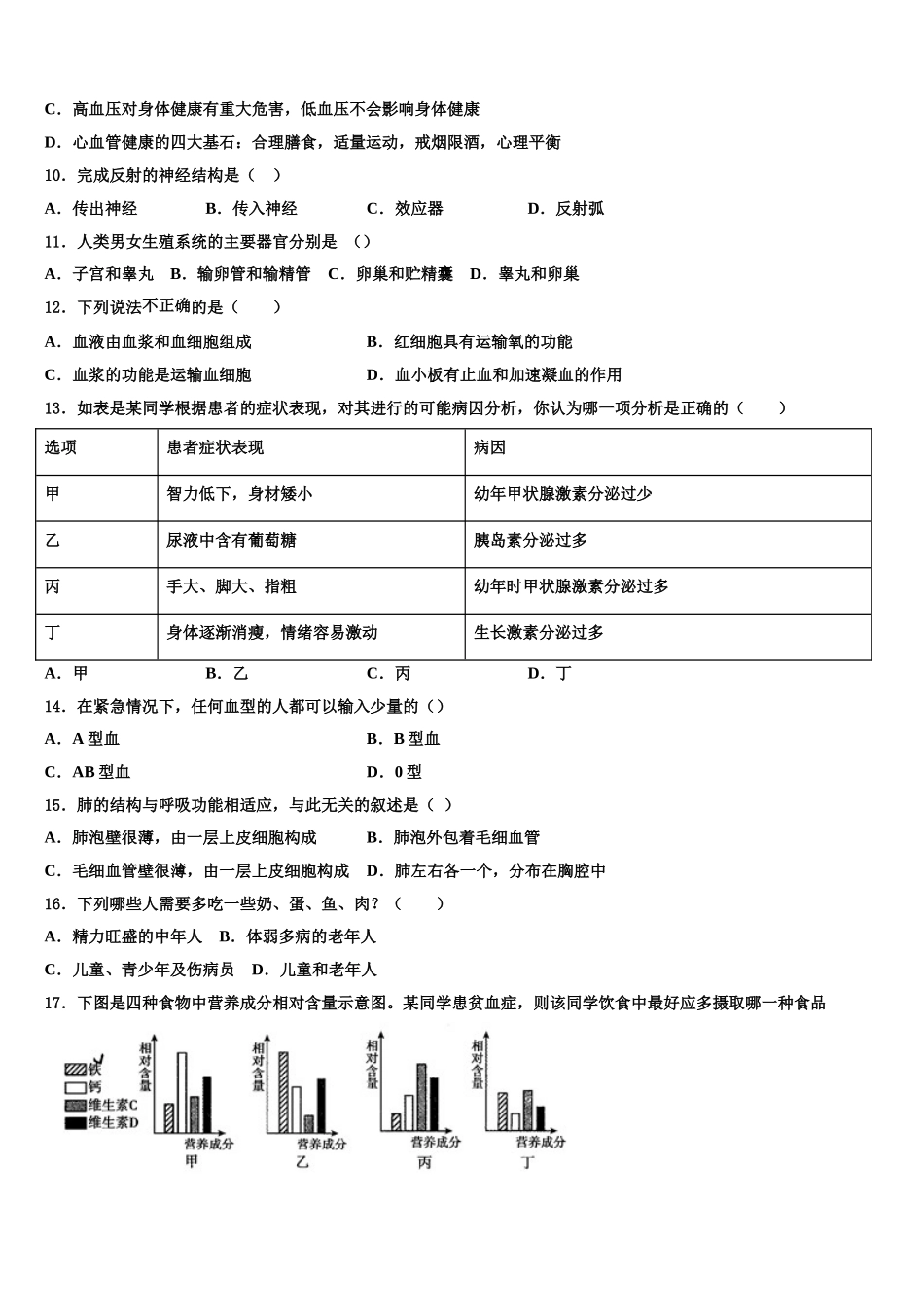 青海省果洛市2024-2025学年生物七年级第二学期期末学业水平测试模拟试题含解析_第2页