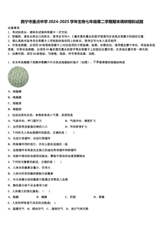 西宁市重点中学2024-2025学年生物七年级第二学期期末调研模拟试题含解析