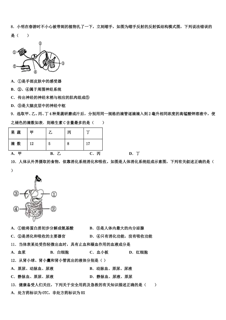 青海省西宁市名校2025年生物七下期末学业水平测试试题含解析_第2页
