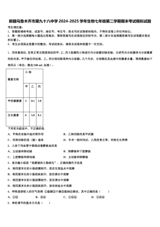 新疆乌鲁木齐市第九十八中学2024-2025学年生物七年级第二学期期末考试模拟试题含解析