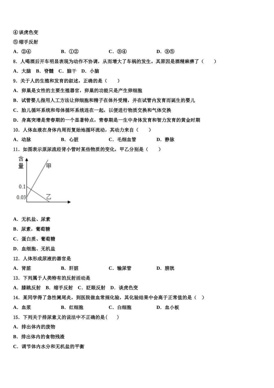 新疆乌鲁木齐市高新区（新市区）2025届生物七下期末教学质量检测试题含解析_第2页