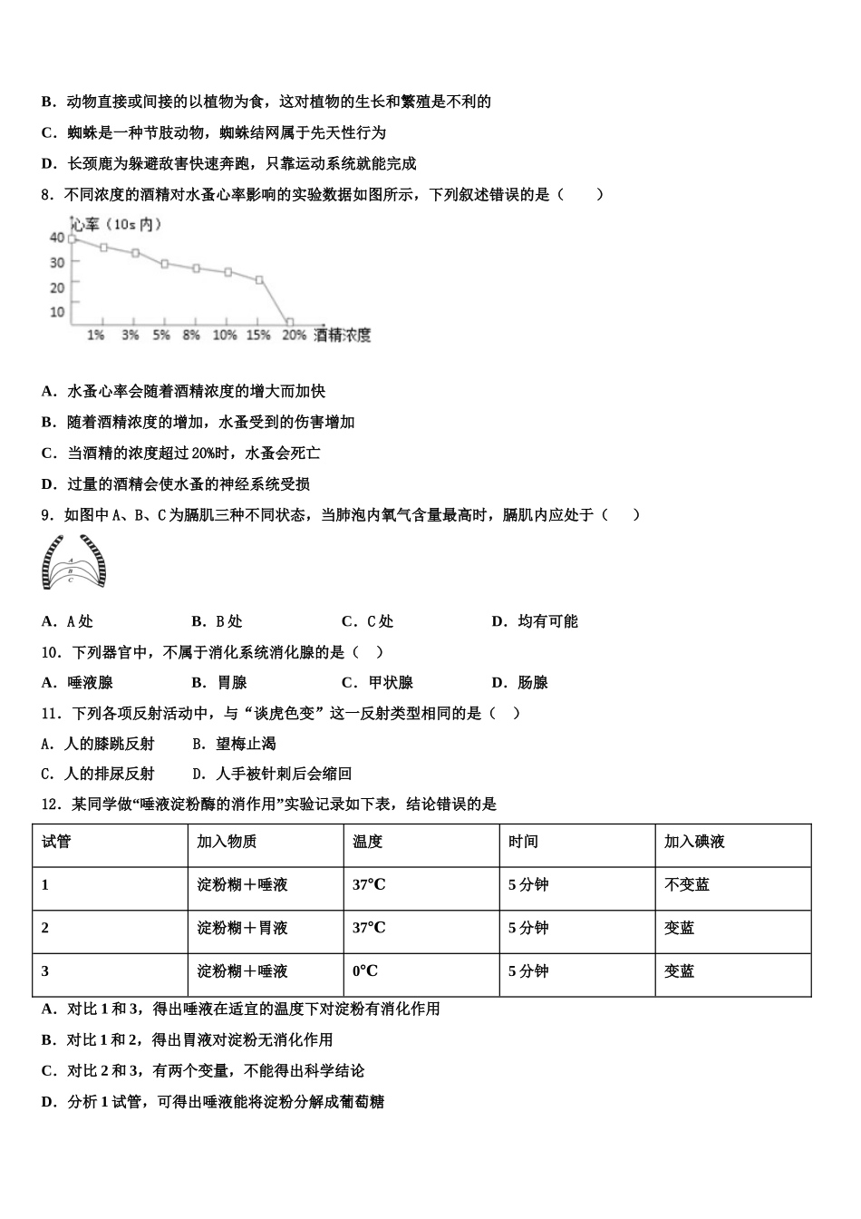 新疆新源县2025届七年级生物第二学期期末联考试题含解析_第2页