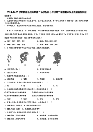 2024-2025学年新疆昌吉州阜康二中学生物七年级第二学期期末学业质量监测试题含解析